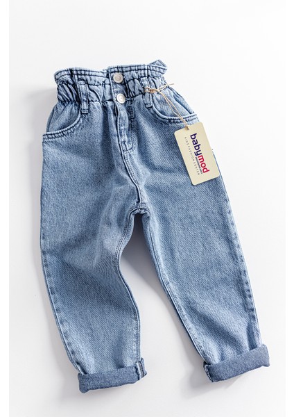 Yüksek Bel Kız Çocuk Kot Pantolon Çocuk Jean