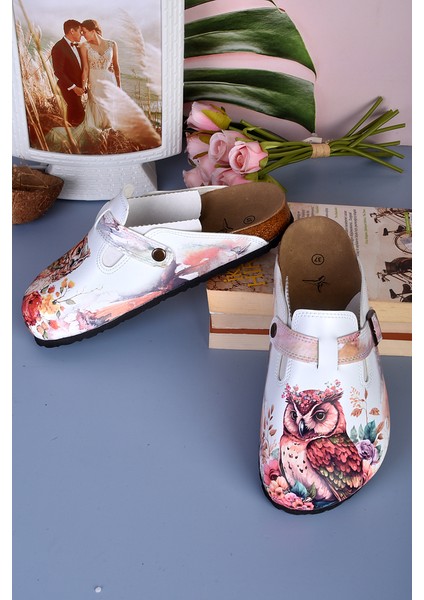 8040 Renkli Baykuş Desenli Baskılı Sabo Terlik