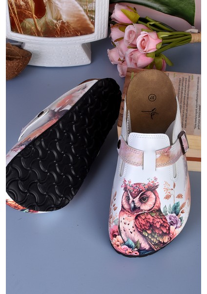 8040 Renkli Baykuş Desenli Baskılı Sabo Terlik modelleri