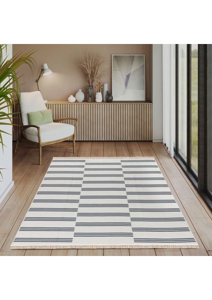 Elegantwoven Mavi Pamuk Dokuma Kilim - Homesteadart Rugs, Çift Taraflı, Nefes Alabilen ve 30°c'de Yıkanabilir, Katlanabilir, Robot Süpürge ile Uyumlu Yapı - Çeşitli Ölçülerde