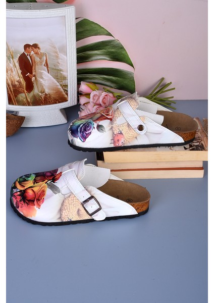 8036 Renkli Gül Desenli Baskılı Sabo Terlik fiyatları