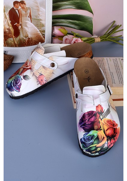 8036 Renkli Gül Desenli Baskılı Sabo Terlik fırsatları