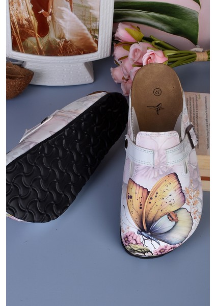 8039 Renkli Kelebek Desenli Baskılı Sabo Terlik fiyatları