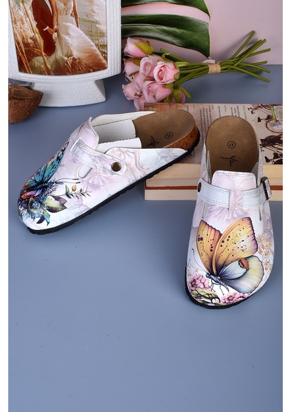 8039 Renkli Kelebek Desenli Baskılı Sabo Terlik modelleri