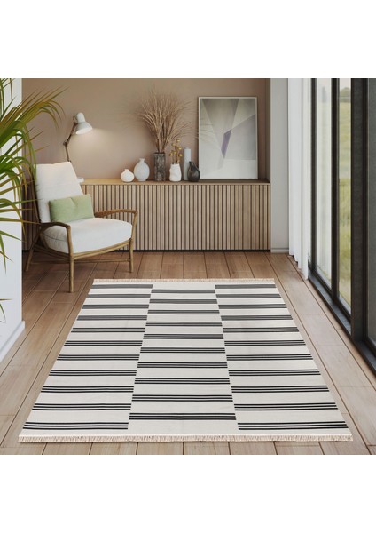 Elegantwoven Siyah Pamuk Dokuma Kilim - Homesteadart Rugs, Çift Taraflı, Nefes Alabilen ve 30°c'de Yıkanabilir, Katlanabilir, Robot Süpürge ile Uyumlu Yapı - Çeşitli Ölçülerde