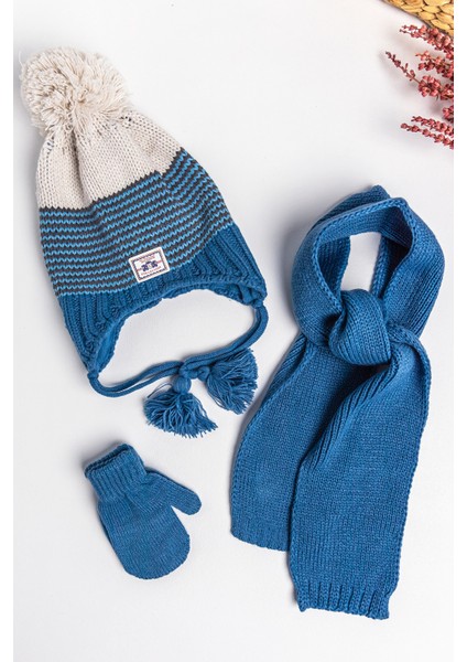 1-4 Yaş Erkek Çocuk Üçlü Atkı Bere Eldiven Takımı