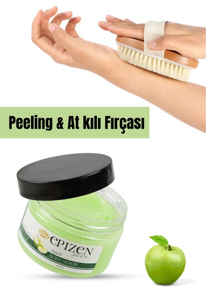 2'li Set Elma Aromalı Peeling & %100 Doğal At Kılı Fırçası Bakım Seti