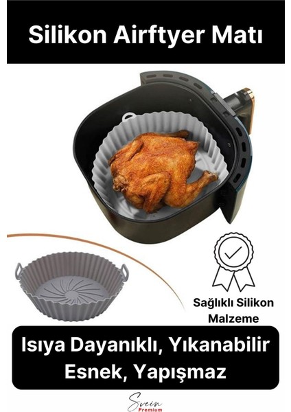 Isıya Dayanıklı Esnek Yıkanılabilir Yapışmaz Silikon Fırın ve Airfryer Yuvarlak Model Pişirme Matı