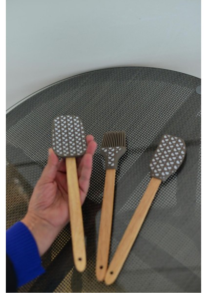 3 Lü Kapli Büyük Boy Bambu Spatula Seti / Kahve