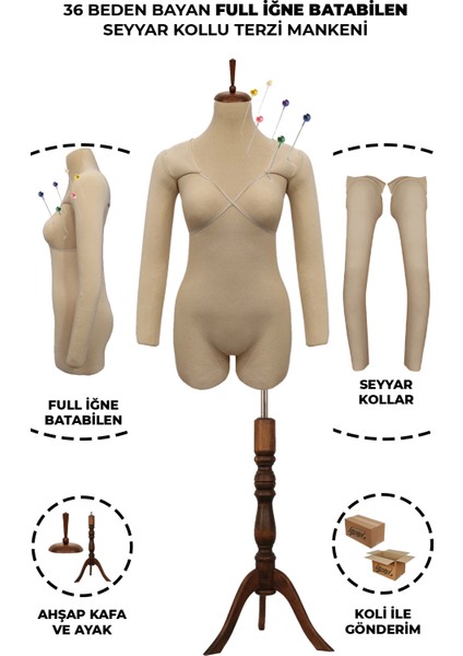 36 Beden Üst ve Alt Grup Full Iğne Batabilen Kollu Pantolon Giyebilen Terzi Mankeni Prova Mankeni