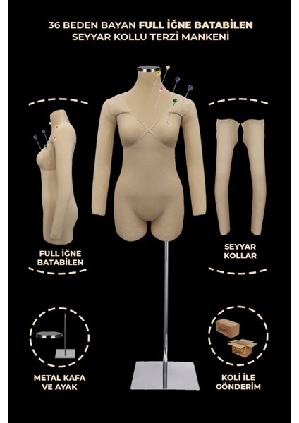 36 Beden Üst ve Alt Grup Full Iğne Batabilen Kollu Pantolon Giyebilen Terzi Mankeni Prova Mankeni