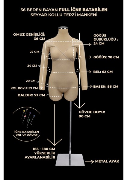 36 Beden Üst ve Alt Grup Full Iğne Batabilen Kollu Pantolon Giyebilen Terzi Mankeni Prova Mankeni fiyatları