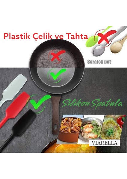 Silikon Spatula Seti 3lü Büyük Boy Yanmaz Çizmez Turkuaz