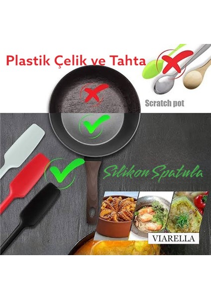 Silikon Spatula Set 3lü Büyük Boy Yanmaz Çizmez Fuşya