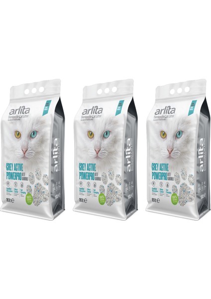 Grey Actıve Powerpro Aktif Karbonlu Fresh Kokulu Ince Taneli Topaklanan 3X10 L 3 Adet Kedi Kumu