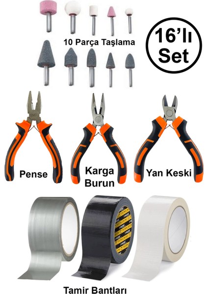 Mini Hobi Karga Burun Yan Keski Pense 10'lu Taşlama Uç Çok Amaçlı Siyah Beyaz Gri Tamir Bandı Seti