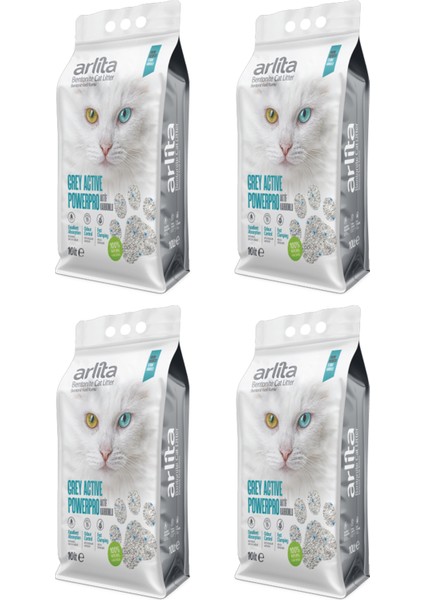 Grey Actıve Powerpro Aktif Karbonlu Fresh Kokulu Ince Taneli Topaklanan 4X10 L 4 Adet Kedi Kumu