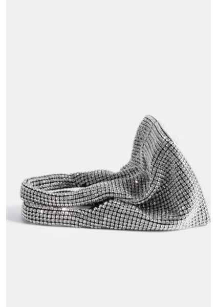 Kadın Silver Taşlı Çift Saplı Zincirli Abiye Çanta