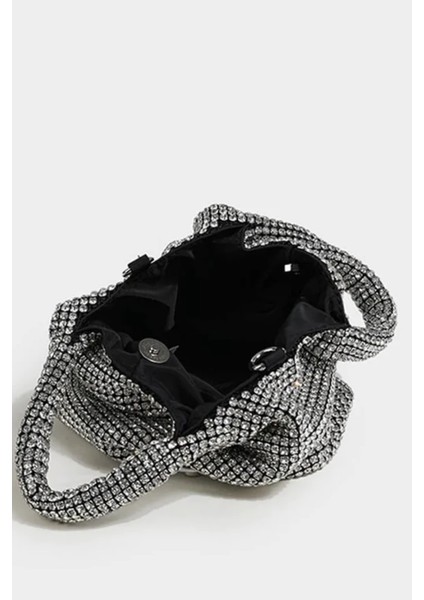 Kadın Silver Taşlı Çift Saplı Zincirli Abiye Çanta modelleri