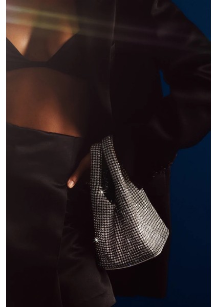 Kadın Silver Taşlı Çift Saplı Zincirli Abiye Çanta indirimleri