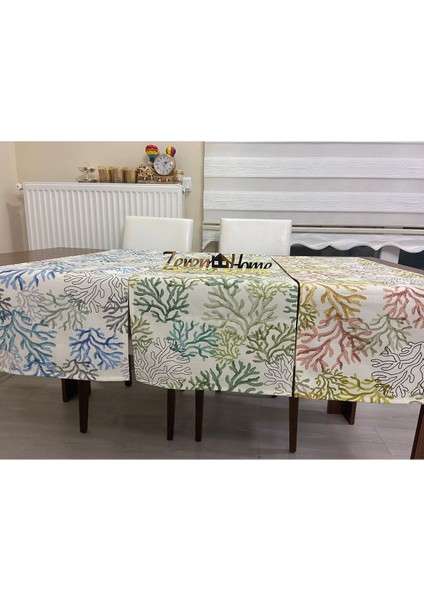 Pamuk Keten Sıvı Geçirmez Dikdörtgen Runner Mercan Desen 40 x 160
