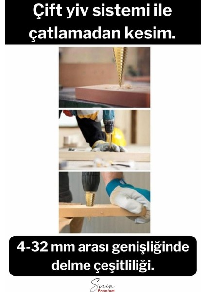 Paslanmaz Kademeli Matkap Ucu Sac Demir Çelik Plastik Bakalit Ahşap Delici Sarı Titanyum Kozalak Uç