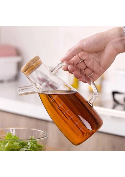 2 Adet 900 ml Bambu Kapaklı Borosilikat Cam Yağdanlık Sirkelik Süt Saklama Su Sürahisi