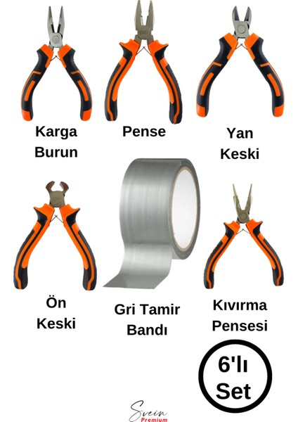 Mini Takı Hobi Karga Burun Yan Keski Pense Ön Keski Kıvırma Pensesi Çok Amaçlı Gri Tamir Bandı Seti