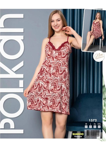 Bambu Ip Askılı Gecelik Bordo