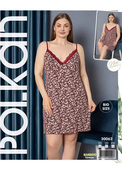 Bambu Ip Askılı Gecelik Big Size Bordo