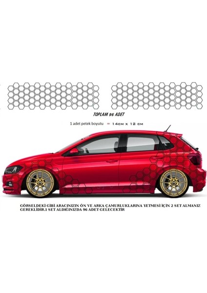 Petek Tasarım Oto Arka Çamurluk Kaplama Sticker Siyah 96 Adet 14*12 cm