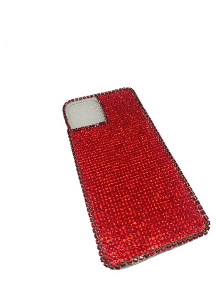 iPhone 12 Kristal Taşlı Şeffaf Telefon Kılıfı Kırmızı