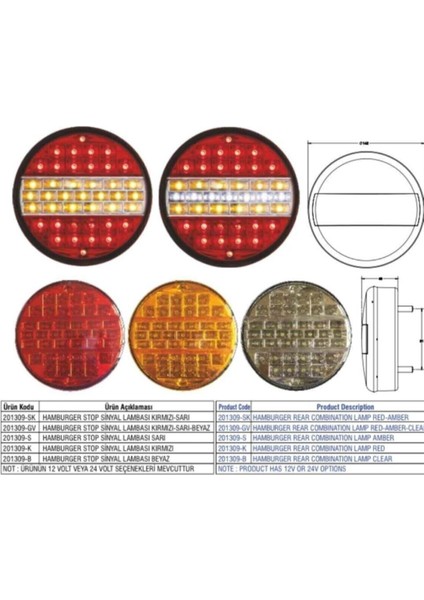 Çeray Hamburger Stop Lambası 24V 4 Fonksiyonlu