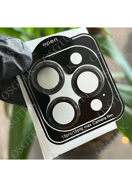 "siyah/titanium Black" Iphone 15 Pro ve 15 Promax Uyumlu Safir Cam Yüksek Kalite Kamera Lens Koruma