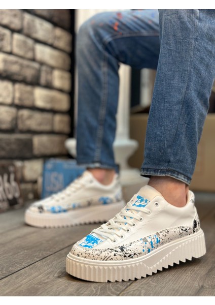 BA0801 Boa Yüksek Taban Mavi Desenli Erkek Spor Ayakkabı fiyatları