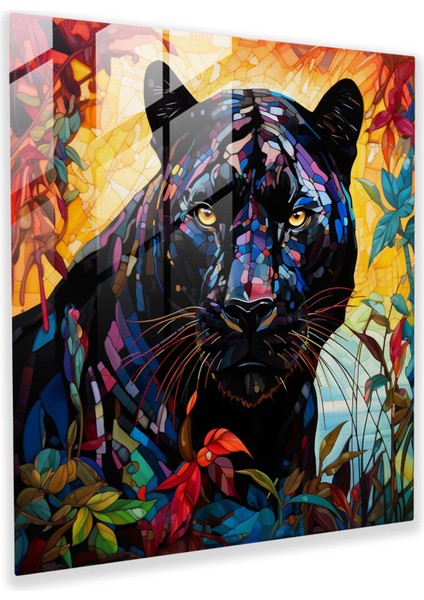 Kara Panter Cam Baskı - Kara Panter, Ev Dekorasyonu, Cam Duvar Sanatı, Cam Sanatı, 30X30