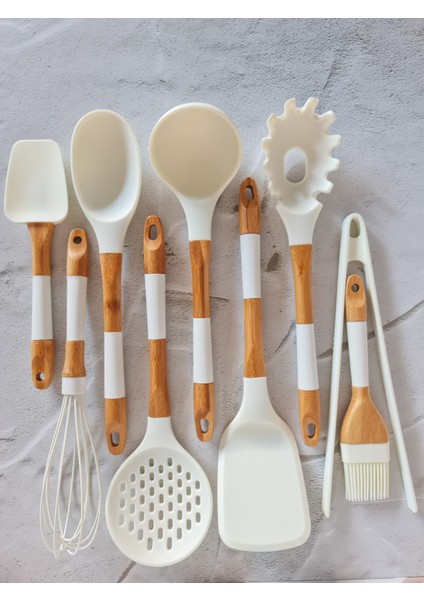 Ladynur Pink&more 9 Parça Bambu & Silikon Chef Set - Beyaz