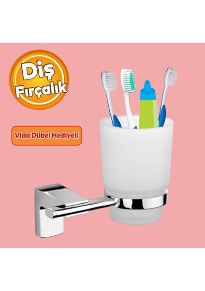 Metal Diş Fırçalık Vidalı Askı Banyo Lavabo Diş Fırçası Stand Kabı Kutusu Hazneli Krom
