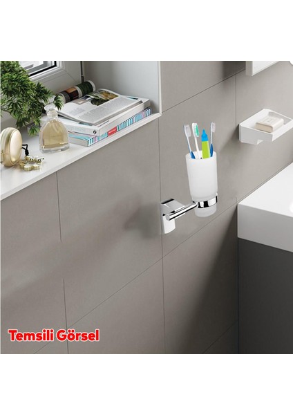 Metal Diş Fırçalık Vidalı Askı Banyo Lavabo Diş Fırçası Stand Kabı Kutusu Hazneli Krom