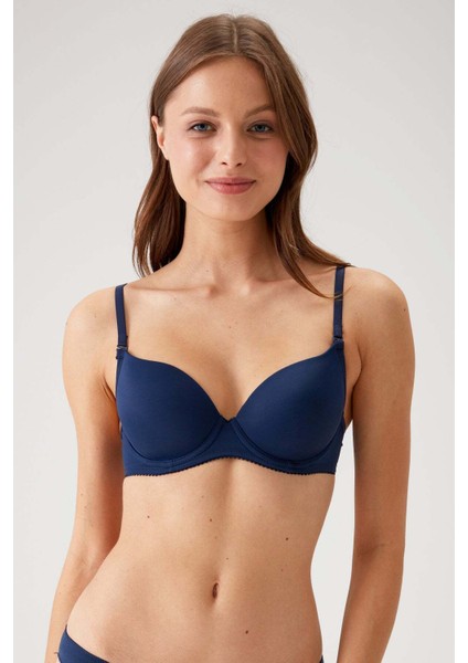 2'li Ekonomik Paket 6805 Beyaz Lacivert Balenli Push Up Micro Tshirt Sütyen Set (Tak Çıkar Askılı) fiyatları