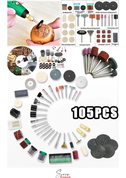 Hobi Gravür Dremel Taşlama Ucu Mini Metal Ahşap Oyma Seti Parlatma Çapak Alma 105 Parça Kalıpçı Seti modelleri