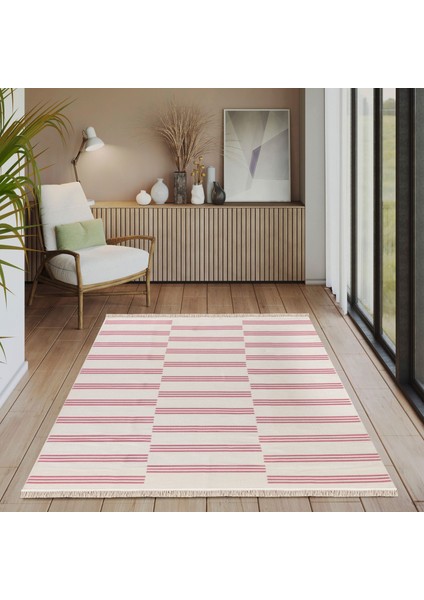 Elegantwoven Pembe Pamuk Dokuma Kilim - Homesteadart Rugs, Çift Taraflı, Nefes Alabilen ve 30°c'de Yıkanabilir, Katlanabilir, Robot Süpürge ile Uyumlu Yapı - Çeşitli Ölçülerde