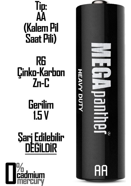 4'lü Aa R6 Kalın Kalem Pil Saat Pili Zn-C 1.5V