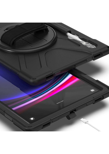 Casestreet Samsung Galaxy Tab S8 Ultra X900 Kılıf Defender Tablet Tank Koruma Standlı Df6 Siyah fırsatları