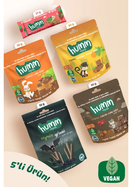 Humm Organic - Organik Vegan En Yeniler Atıştırmalık Paketi - 5 Adet (5 Çeşit)