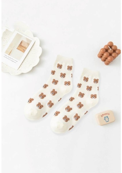 Unisex Teddy Bear Desenli Yarım Kolej 3'lü Set Çorap fiyatları