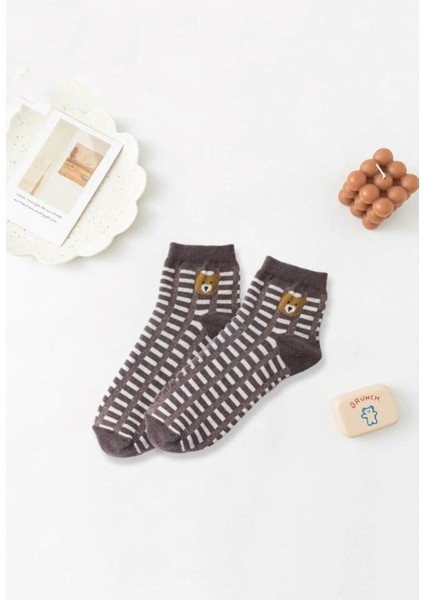 Unisex Teddy Bear Desenli Yarım Kolej 3'lü Set Çorap modelleri