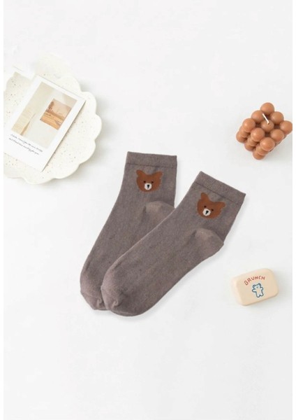 Unisex Teddy Bear Desenli Yarım Kolej 3'lü Set Çorap fırsatları