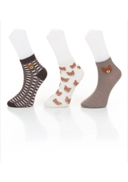 Unisex Teddy Bear Desenli Yarım Kolej 3'lü Set Çorap indirimleri