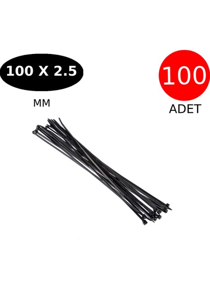 Kablo Bağı Cırt Kelepçe 100 mm x 2.5 mm Siyah 100 Adet